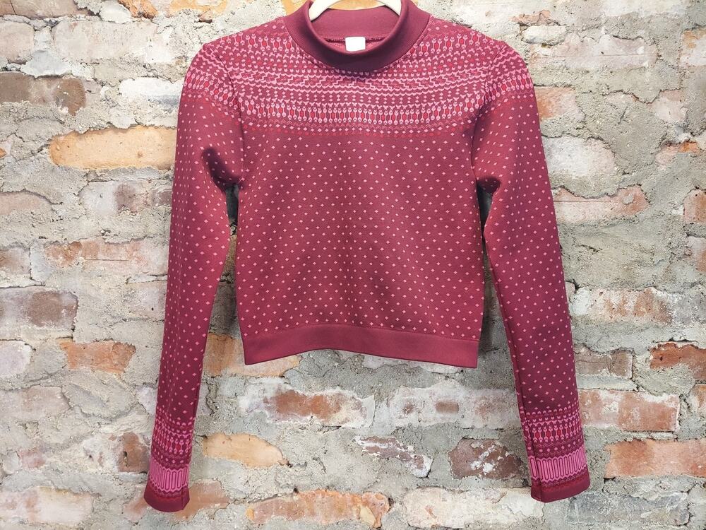 Fabletics Womens Mock Neck Sweater Small S Maroon Pink Cropped Long Sleeve